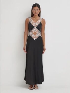 4th and Reckless Black Satin Lace-Inset Maxi Dress uk size 8, size 2-4 US - NWT